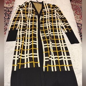 Belldini Black and Yellow Plaid Long Cardigan XL